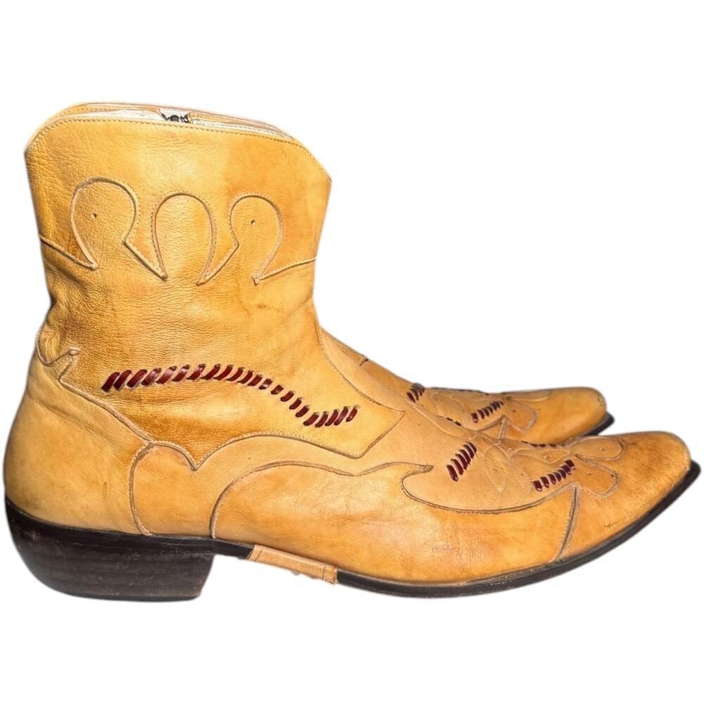Vintage Jo Ghost Italian Western Cowboy Ankle Boots Tan Leather Size 45 11.5-12 - Picture 8 of 16